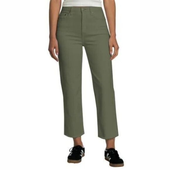 Daze Just Right High Waist Raw Hem Crop Carpenter Jeans Green Size 26 - Picture 1 of 13